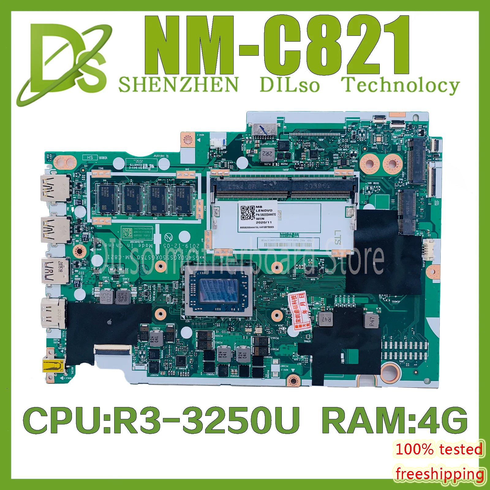 NM-C821 для Lenovo IdeaPad 3 15ADA05 материнская плата ноутбука GS450 &amp GS550 GS750 с R3-3250U 4GB-RAM 100%