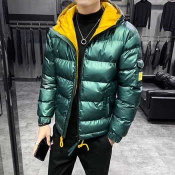 

Brand Winter Men New Men's Coat Casual Fashion Parkas Male Simple Contrast Color Hooded Parka Jackets Clothing