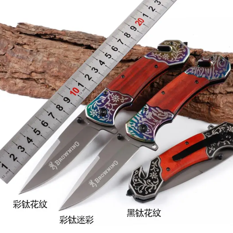 

Free Shipping New Browning Carbon fiber+rosewood Folding knife Tactical hunting knive camping survival Pocket Knife tool