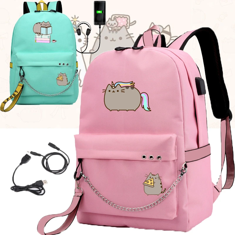 Mochilas bonitas gato para niñas, mochila de espalda a la escuela, mochila de lona con carga Usb, bolsa de para adolescentes, bolsas para ordenador portátil|Mochilas| AliExpress