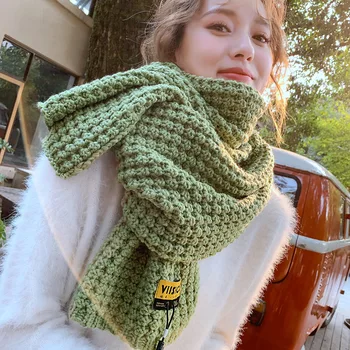 

Explosions fall/winter men and women couples knit solid color wool scarf 2019 thick warm labeling scarf