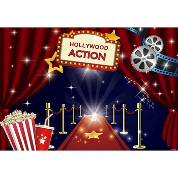 

Hollywood photography backdrop movie night stage red carpet party decor background photo shoot prop studio photocall