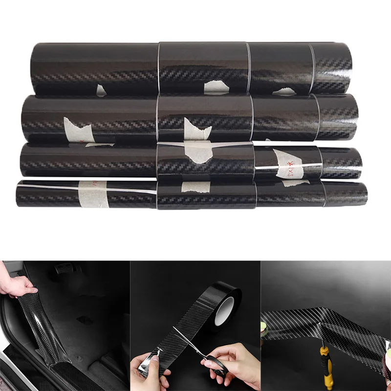 Autocollants Noirs En Fiber De Carbone, 3/5/7/10Cm, Bande Adhésive Pour Seuil De Portière De Voiture, Peinture, Film De Protection