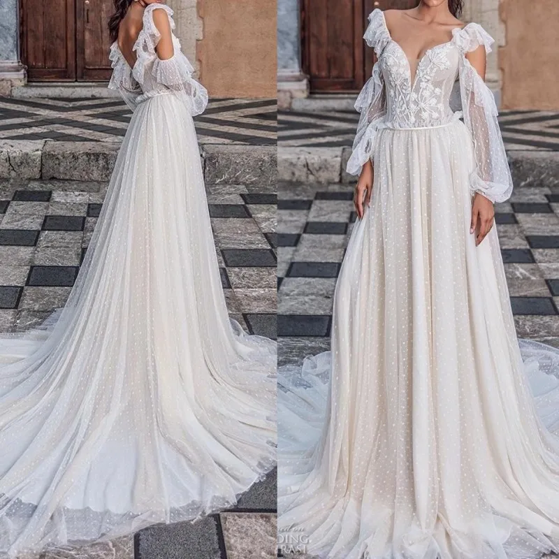 Винтажное богемное кружевное свадебное платье с длинным рукавом Boho Vestido De Noiva сексуальное пляжное свадебное платье с v-образным вырезом и открытой спиной