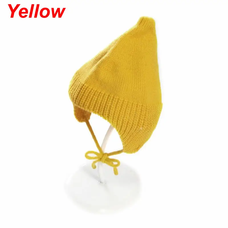 Yellow Милая шапка для малышей; зимняя теплая шапка; Хлопковые вязаные шапки для новорожденных; шапочки для маленьких девочек; аксессуары для малышей - Цвет: Yellow