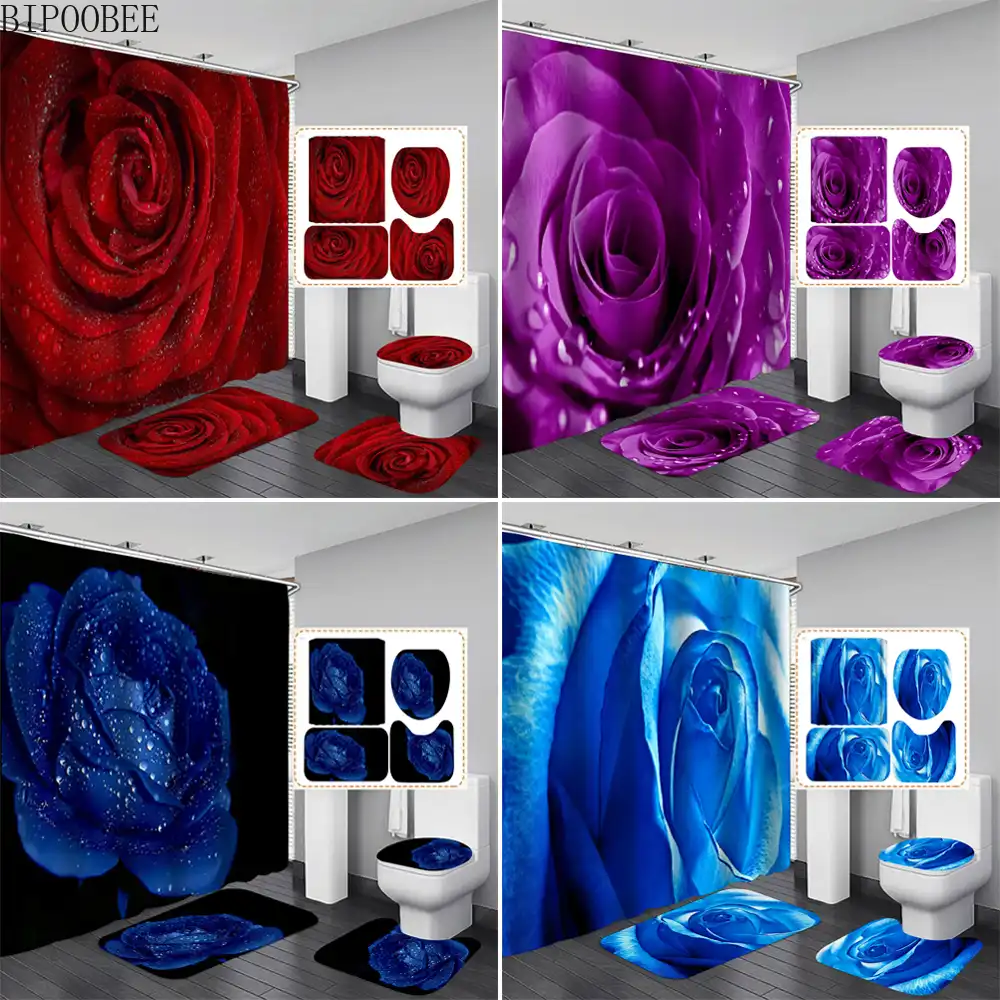 roza vannaya komnata nabory shtor priroda cvety vodonepronicaemyj poliefirnaya zanaveska dlya dusha kovrik dlya kryshki unitaza neskolzyashie kovriki dlya