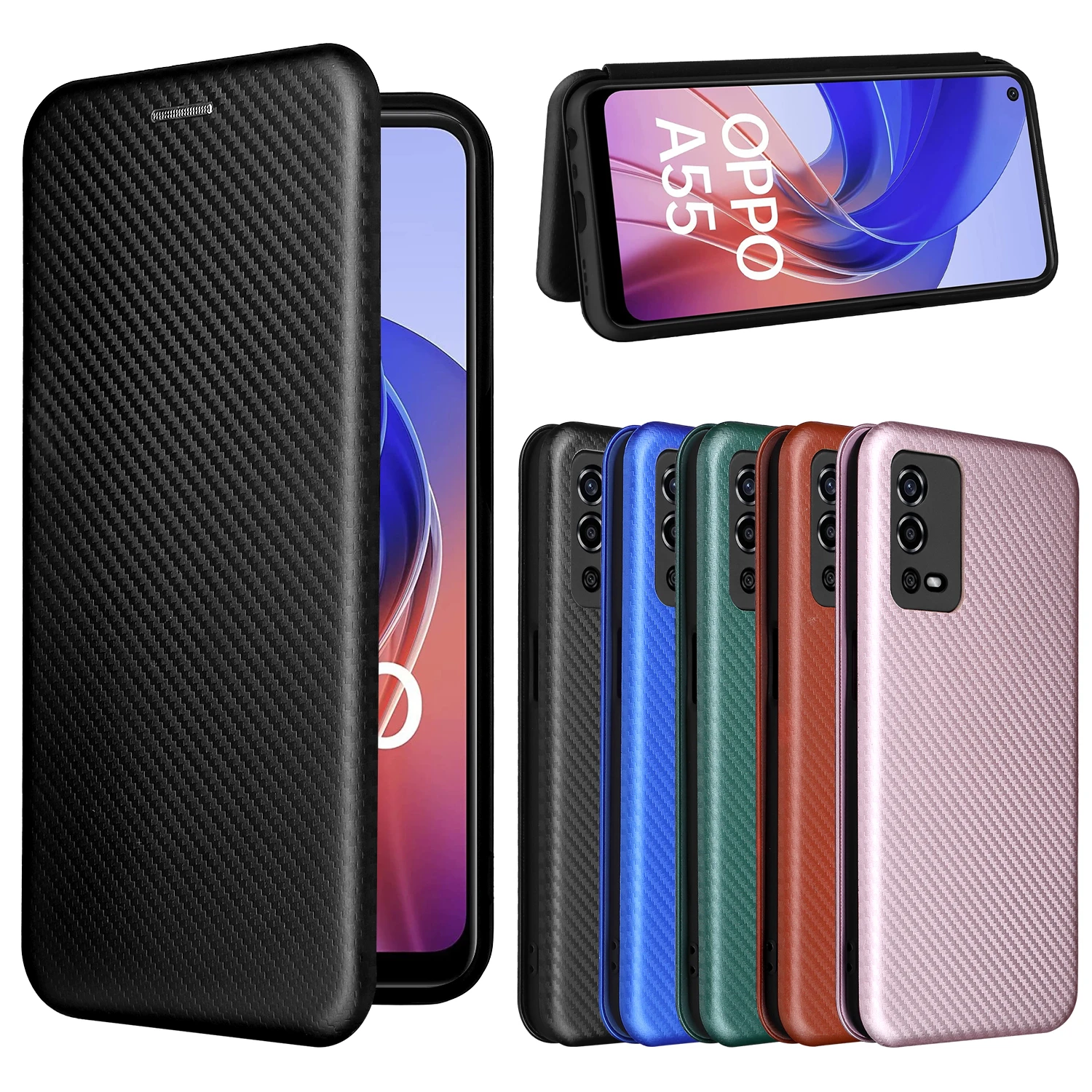 For OPPO A55 4G A 55 Case Carbon Fiber Flip Leather Case For OPPO A55