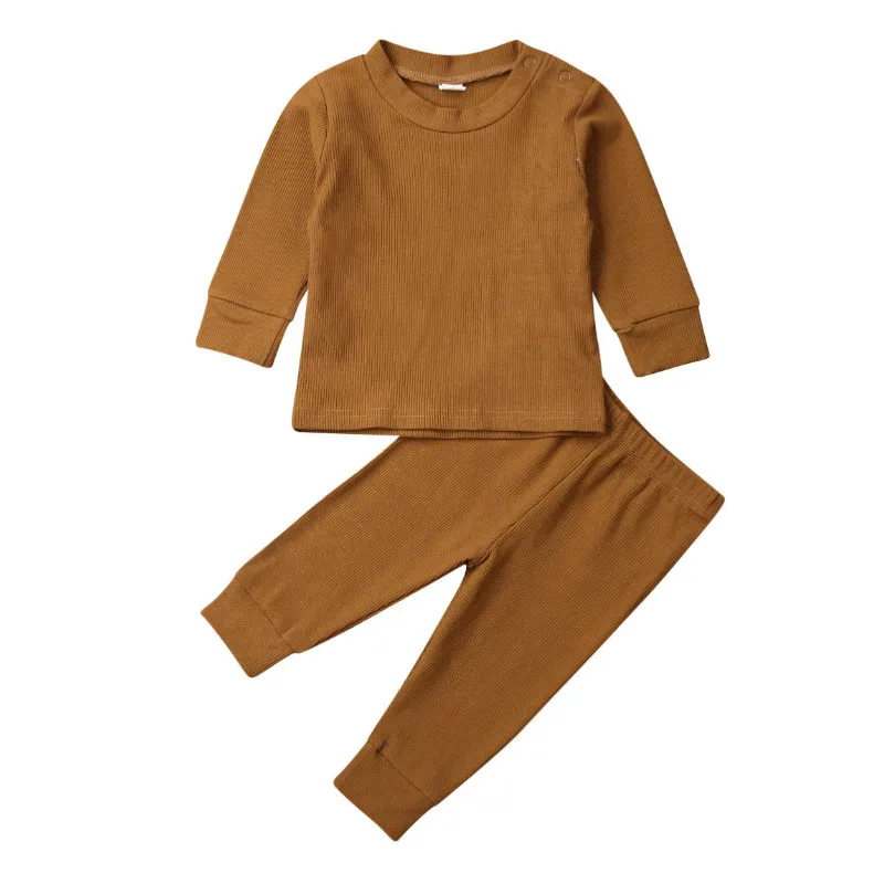 

2pcs Newborn Infant Baby Kid Boy Girl Clothes Spring Autumn Long Sleeve Solid Color Jumpsuit Tops Pants Set