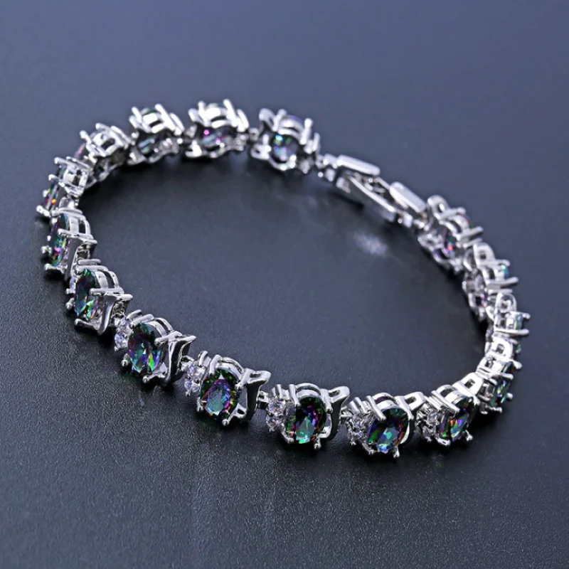 Модный Красочный браслет из белого золота с кубическим цирконием