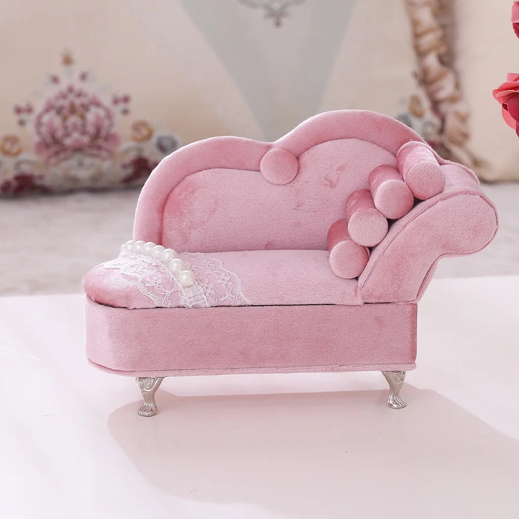 New Design Pink velvet Sofa Jewelry Box Necklace Earring Ring Case