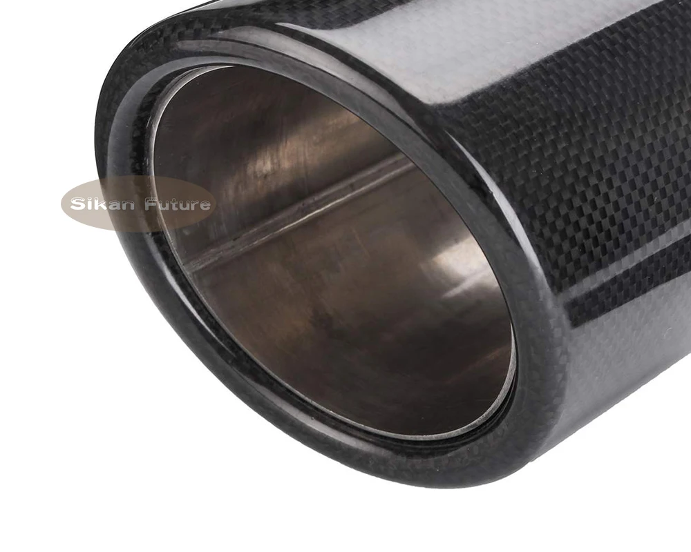 Ak Car styling Exhaust Tail Pipes Glossy Carbon Muffler Tip Tail End Stainless Steel Curly black For