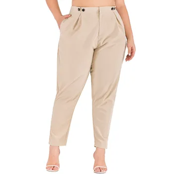 

Plus Size Women leggings Workout Leggings Womens Solid Pocket Button Loose Casual Wide Leg Fold Leggings Pants mujer