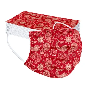 

Children's Disposable Facemask Christmas Red Printed Mask Three-layer Protective Mouth Cover Elastic Earloop Mascarillad