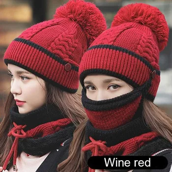 

3 in 1 Winter Beanie Scarf Mask Set Warm Cap Hat Soft Knit for Women Outdoor TT@88