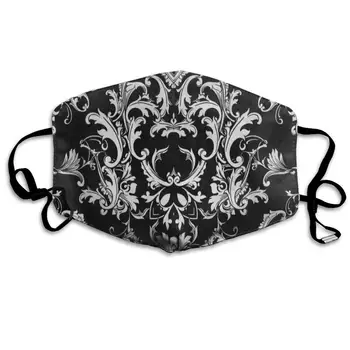 

Black White Damask Flower Stylish Dust Mouth Mask Reusable Anti-Dust Face Mask Adjustable Earloop Skin Protection