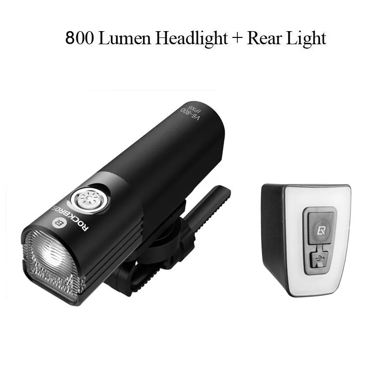 v6-800 and taillight Велосипедный светильник ROCKBRO, USB, перезаряжаемый, водонепроницаемый, ультра-светильник, 2500 мА/ч, 800 люмен, велосипедный фонарь, велосипедный головной светильник, светильник-вспышка, 7 режимов - Цвет: v6-800 and taillight