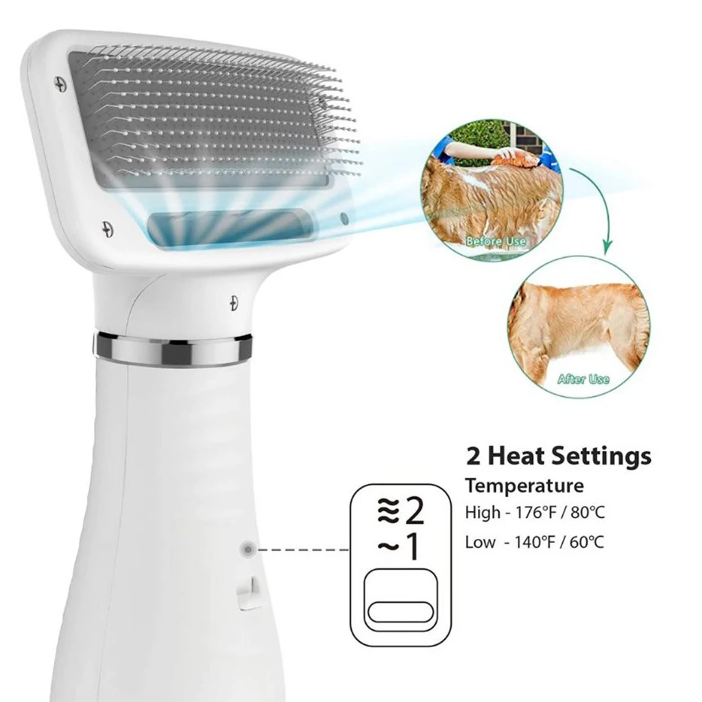 Portable 2-in-1 Pet Hair Dryer Dogs Cats Bathing Blow Brush Home EU Plug