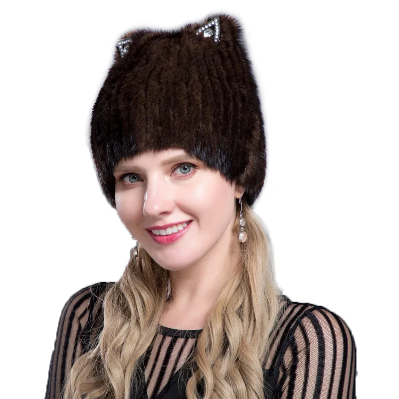 COLOR1 JERYAFUR русский режим nerz fuchs pelz hut mode jugend winter frauen kateen ohren stil nette nerz pelz kappe ski mutze pelz - Цвет: COLOR1