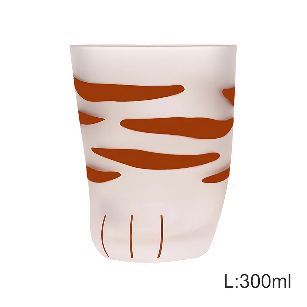 02 L 300ml Кружка термостойкая стеклянная Кошка чашка тигровые лапы офисные матовые кошачьи лапы креативная молочная кофейная чашка милая детская бутылка для напитков 230/300 мл - Цвет: 02 L 300ml