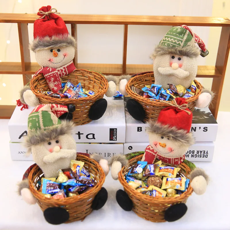 

Vacclo Wicker Merry Christmas Candy Fruit Storage Basket Home Table Decorations Santa Claus Elk Party Pendant Kids Gift Basket