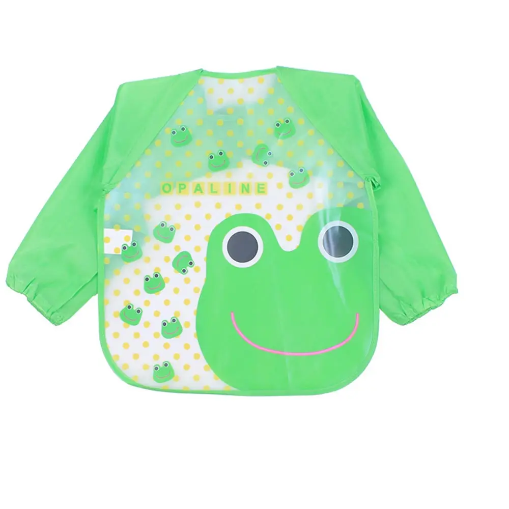 green frog Милые детские нагрудники с мультяшными животными, водонепроницаемый цветной детский нагрудник с длинными рукавами, Детский фартук с длинным рукавом, нагрудники для кормления - Цвет: green frog
