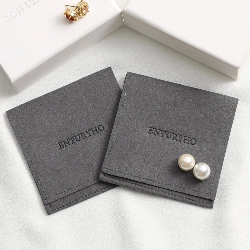 Wholesale 500pcs/lot Jewelry Pouches Suede Microfiber Small Jewelry Bags Custom Logo Printed Custom Necklace Earrings Packaging