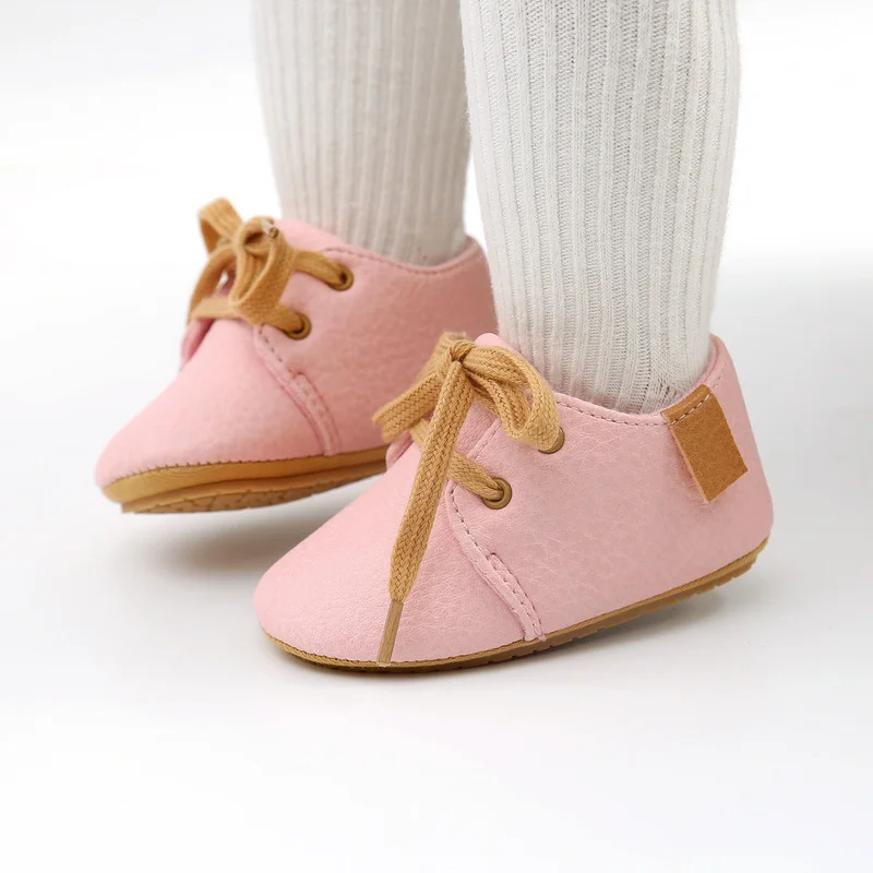 Newborn Baby Shoes Retro Simplicity Solid Color Leather Rubber Sole Non-slip Flat Toddler Shoes Zapatos De Bebe Moccasins