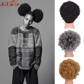 

AILIADE Afro Short Kinky Curly Chignon Hair Extensions Synthetic Puff African American Afro Bun Wrap Drawstring Hairpiece