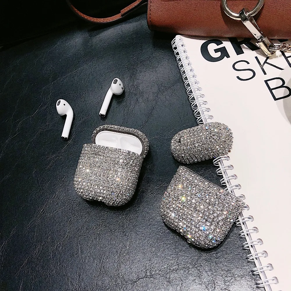 Блестящий серебряный Алмазный чехол для Airpods Bluetooth беспроводные наушники со стразами Обложка для девочки для AirPods 1 2 зарядная Коробка Чехол