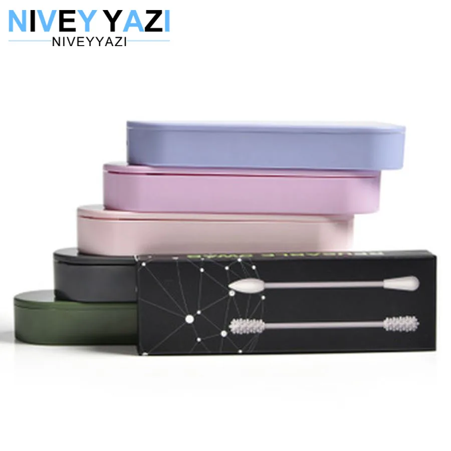 2Pcs/box Reusable Cotton Swab Cosmetic Cotton Buds Ear Stick Recycling Cotton Swabs Microbrush Makeup Ears Cleaning Health Tools