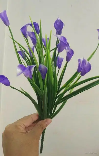blue 1 Bouquet Новые Красивые 25 головок/Букет Мини искусственная Калла с листьями пластик искусственная лилия водные растения домашние украшения для комнаты цветок - Цвет: blue 1 Bouquet