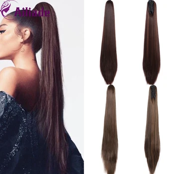 

AILIADE 2020 Long Straight Claw Drawstring Synthetic Ponytail Extension Heat Resistant Multicolor Brown Blonde For Women Daily