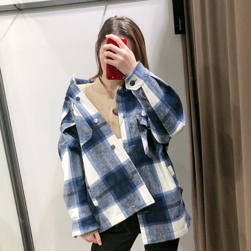 Plaid Overshirt Wool Blend Jacket Check 
