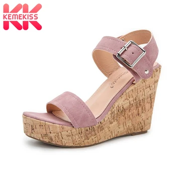 

KemeKiss Summer Sandals Shoes For Ladies Fashion Metal Buckle Platform Shoes Women Slope Increasing Heels Footwear Size 36-43