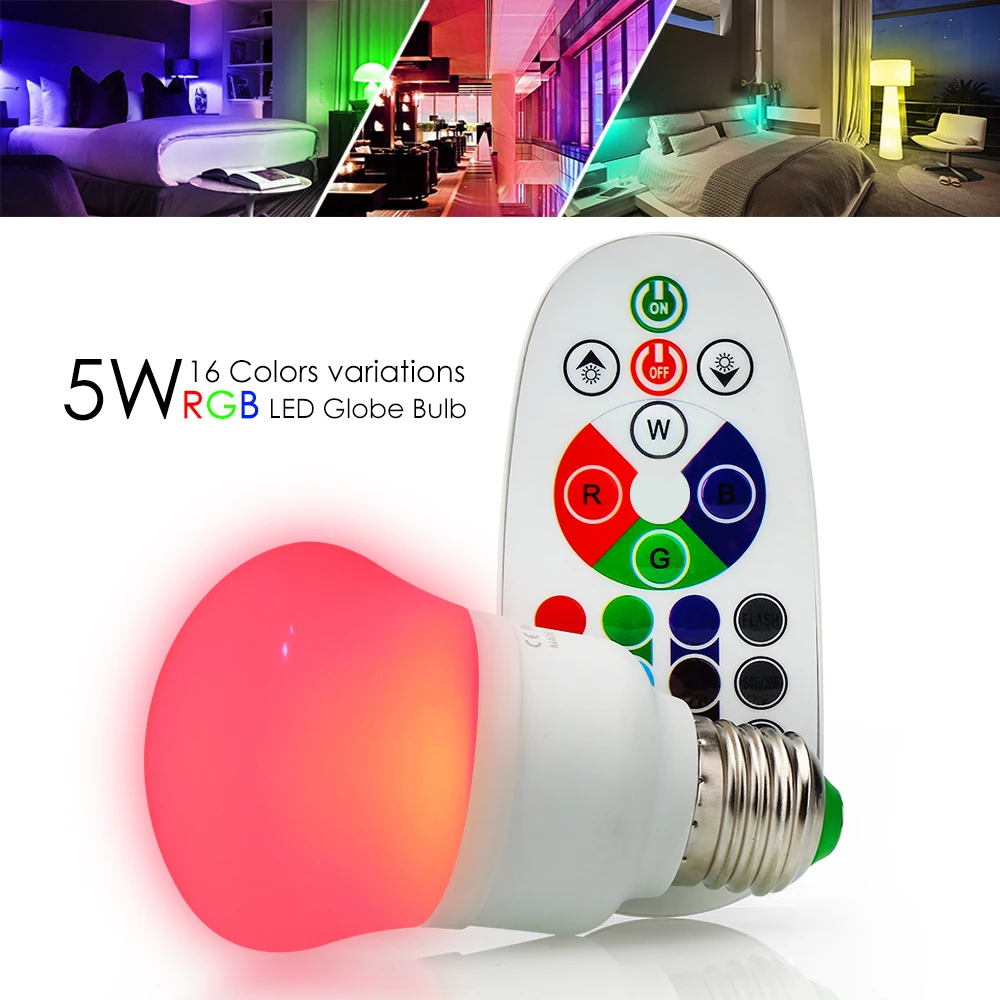 Светодиодная лампа RGB E27 с пультом дистанционного управления декоративный