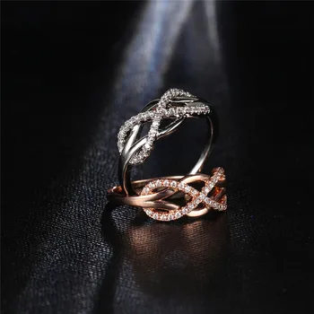 

CHAMSS Zircon Cross Line Hollow Ring Fashion Wild Female Romantic Gift