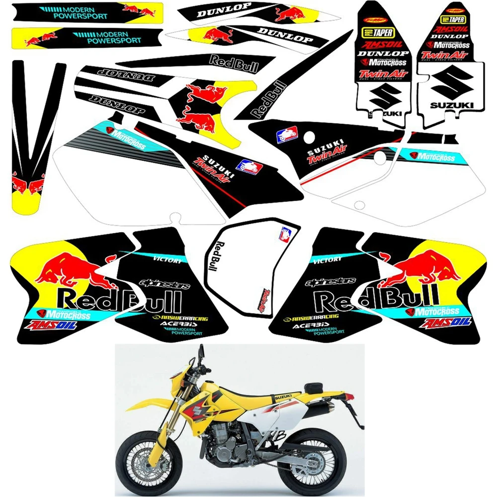 

For SUZUKI DRZ400SM Graphics Decals Stickers Custom Number Name 3M Full Motorcycle Backgrounds Stickers Accessories