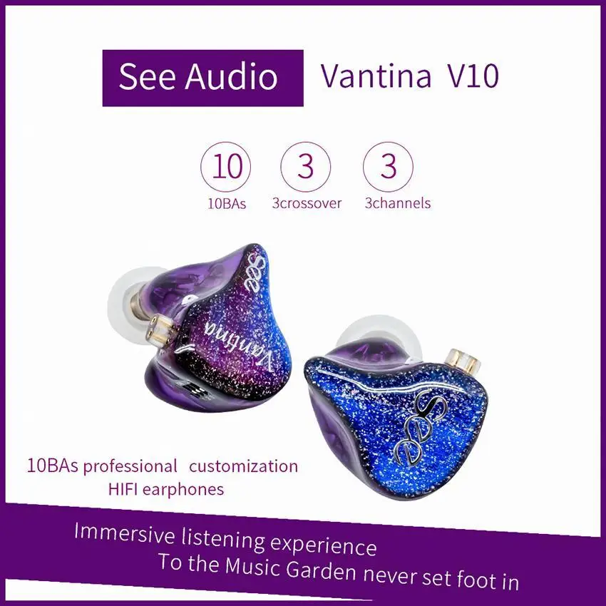 SeeAudio Vantina 10 V10 10BA Knowles Balanced Armature Tuning Customize HIFI Music Monitor Studio Audiophile Earbuds Earphones