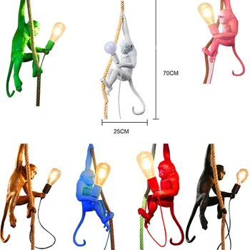 

Modern 7 Colour Monkey Lamp Rope LED Pendant Lights Bedroom Pendant lamp Replicas Resin lustre ART Deco Hanging Lamp Luminaire