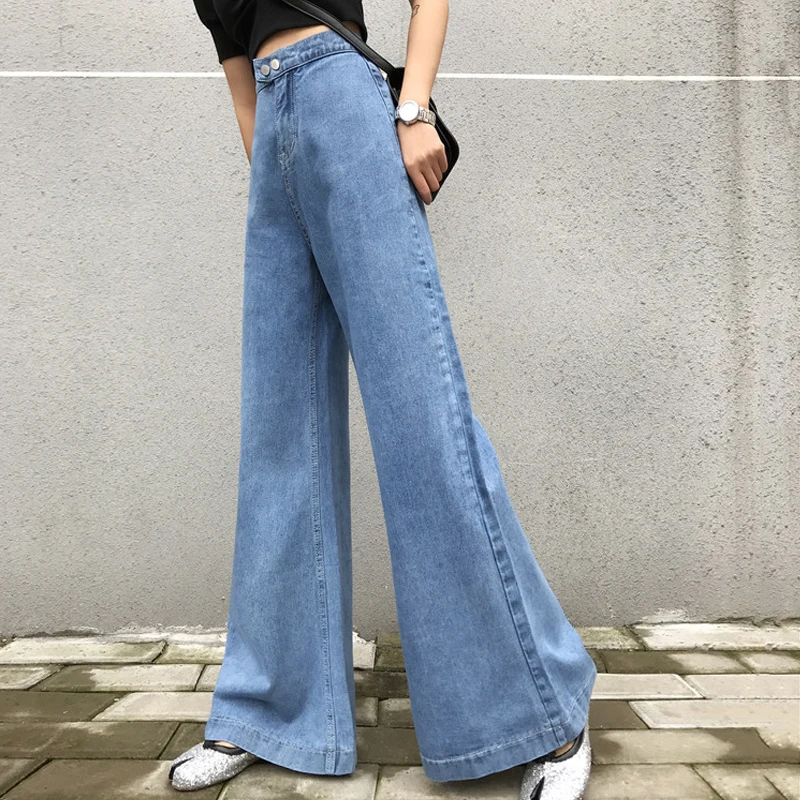 80S Vintage Long Big Bell Bottom Flare Jeans For Women Mom High Waist ...