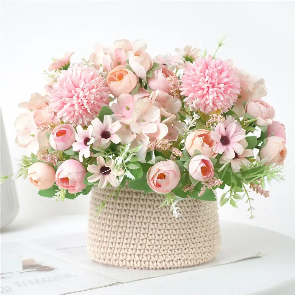 Silk Tea Roses Pink Peony for Scrapbooking Wedding Vases Home Decoration Accessories Artificial Flowers Ornamental Flowerpot | Дом и сад