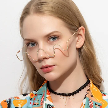

QPeClou 2020 New Fashion Manual Diamond Wave Glasses Frame Women Designer Metal No Lens Eyeglasses Female Decorative Spectacles