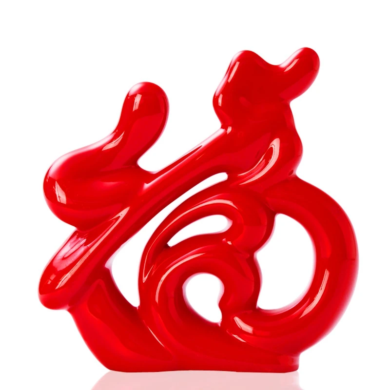 

Ceramic Abstract Chinese "Fu" Word Statue Modern Home Decoration Wedding Gift