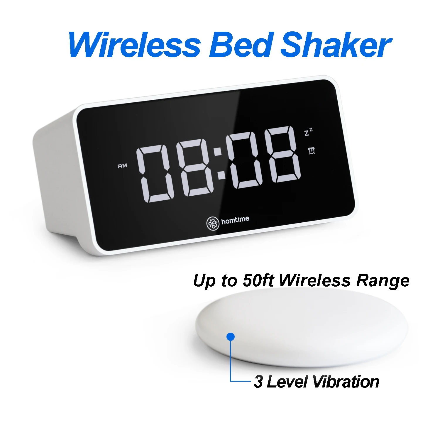 Homtime V2 Virbration Speaker Table Alarm Clock Bed Shaker Deaf USB Charger Large Dimmable LCD Screen NEW Arrival