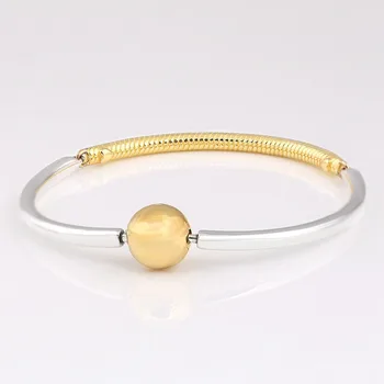 

100% 925 Sterling Silver Pan Bracelet Round Classic Gold Three Link Pan Bracelet Fit European Charm Bracelets Women Jewelry