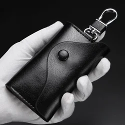 Business Genuine Leather Keychain Women Coin Purse Holder Case Men Key Organizer Bag Tri-Fold Wallet Card Pouch Cover For Keys