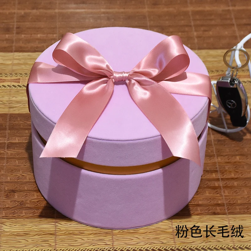 plush pink Круглый фантомный бархат цветок коробка День Святого Валентина День рождения подарок с Handbox украшения цветочный букет упаковочные коробки - Цвет: plush pink