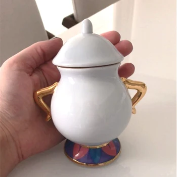 

Cartoon Beauty And The Beast Coffee Sugar Pot Creative Bowl Mrs Potts Chip 18K Goldplated Kahve Fincan Takimlari Gift