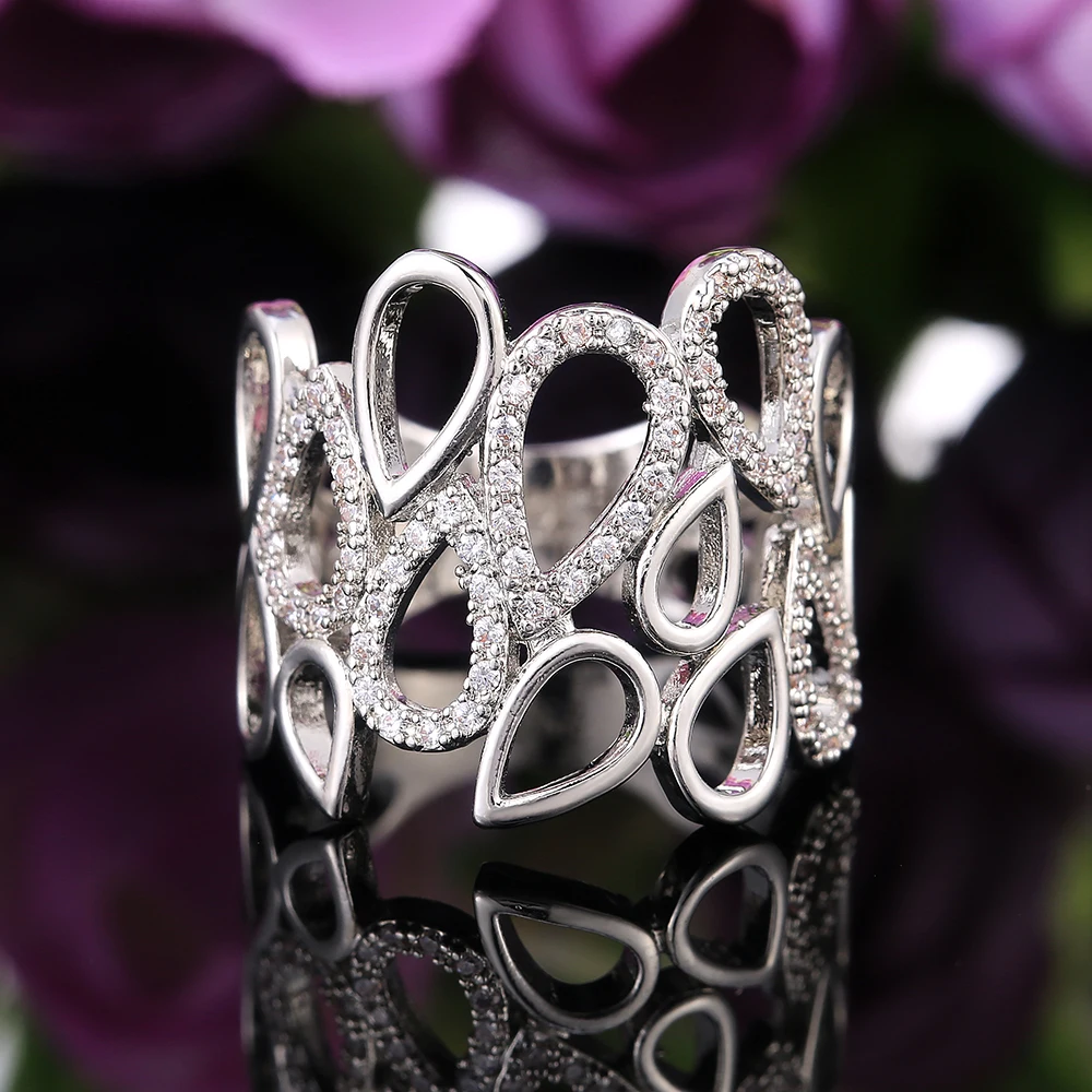 Wedding Rings Womens Ring Cubic Zircon Ring Finger Rings Jewelry Rings Ring Jewelry Huitan Hollow Out Water Drop Shape Women Wedding Rings Dazzling Crystal Cubic Zircon Anniversary Gift Fashion Jewelry