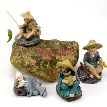 

Mini Aquarium Fish Tank Old Fishing Man Figure Landscape Decoration Home Miniature Potting Garden Dollhouse Decor Ornament